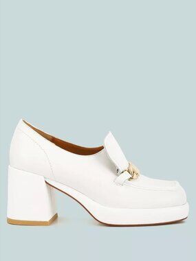 Rag & Co Womens Morgan Metallic Embellishment Leather Platform Loafers - White
